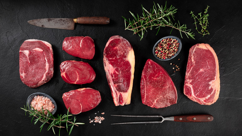 Selection of different steak cuts