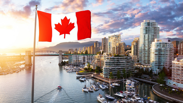 Canadian flag in foreground