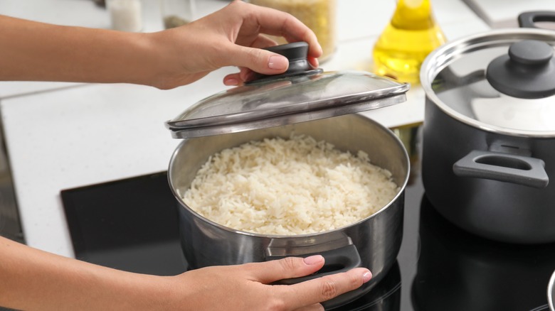 Rice cooking on stove 