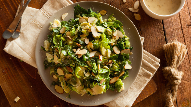 Brussels sprouts salad with sliced almonds