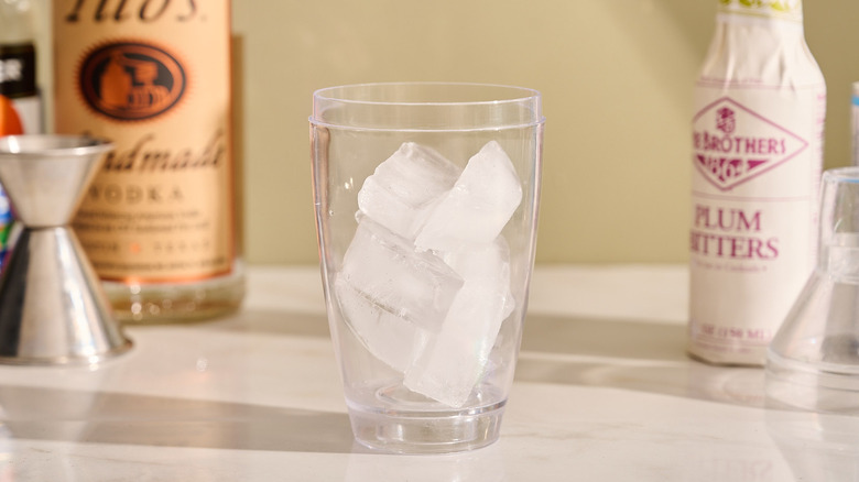 Cocktail shaker filled with ice