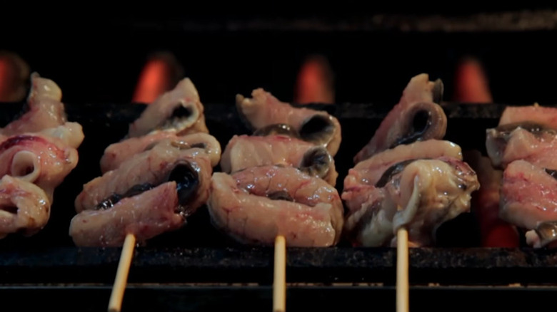 Eel skewers on the grill