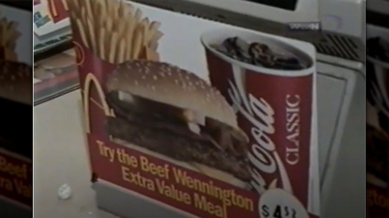 A promotional cutout of the Beef Wennington extra value meal, including fries and a Coca-Cola.