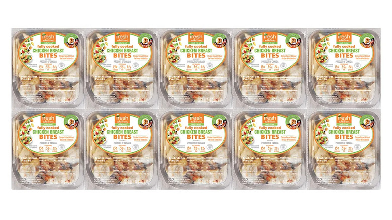 A pack of ten cooked chicken breast bites