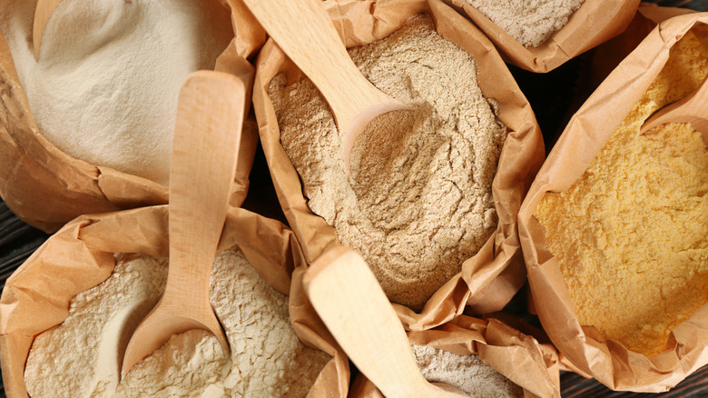 Different types of flour in bags