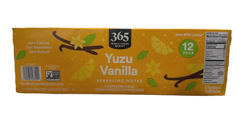A case of 365 by Whole Foods Market Yuzu Vanilla Sparkling Water