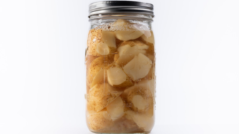 Pickled potatoes in jar