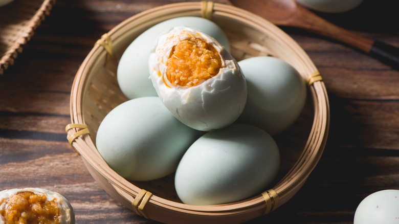 basket filled with salted eggs