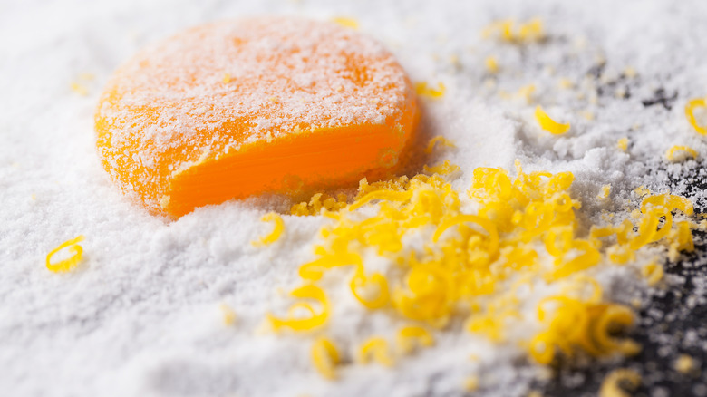 salted egg yolk grated over salt