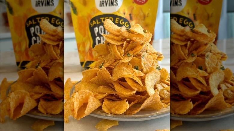 stack of salted egg potato chips
