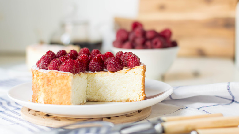 Ricotta cake topped with raspberries