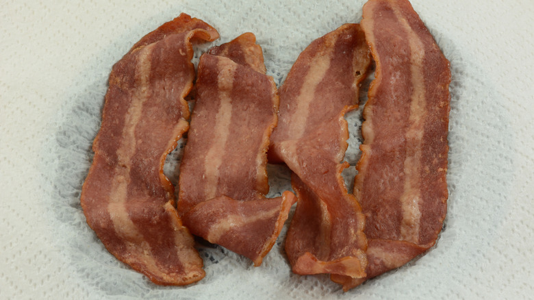 Microwaved bacon on a paper towel