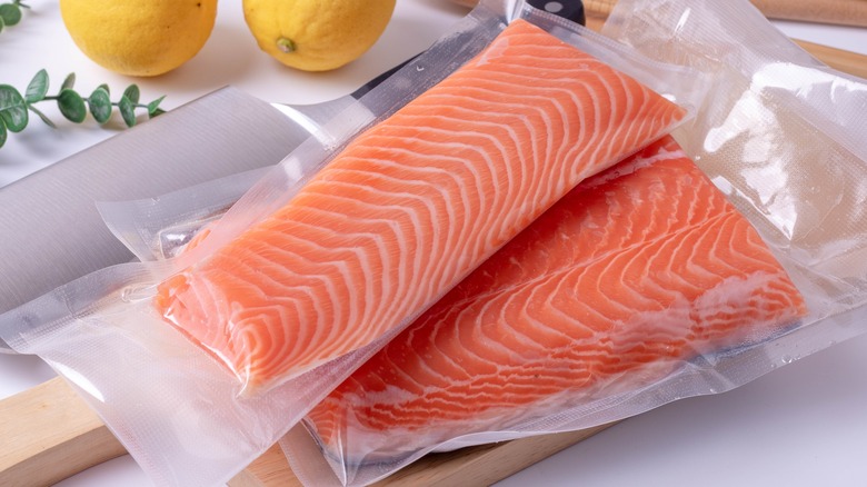 Vacuum-sealed salmon fillets