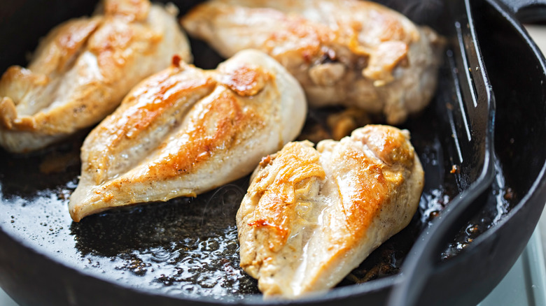Seared chicken in a skillet