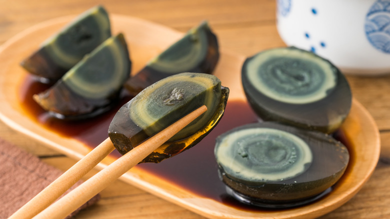 Slices of century egg 