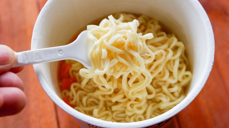 Cup of cooked instant ramen