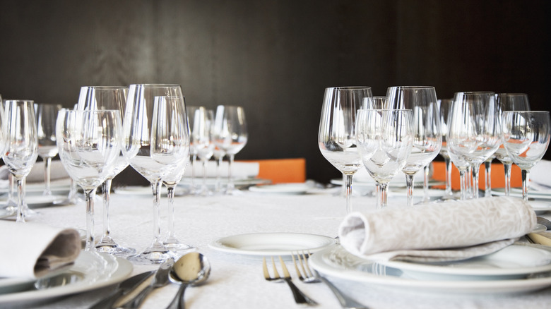 glassware on a set table