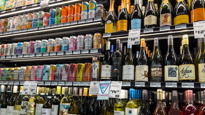 canned and bottled wine in a store