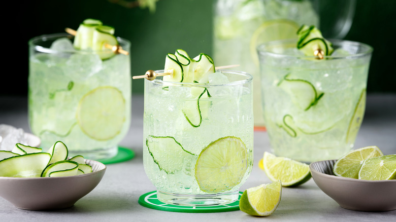Cucumber cocktails in glasses