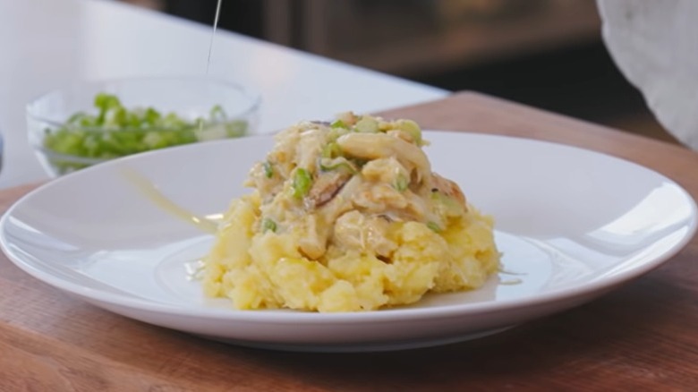 Crab fat mashed potatoes with crab salad