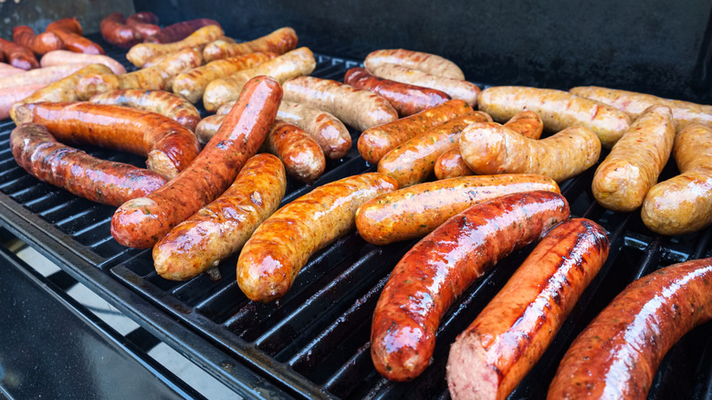 sausages and hot dogs on grill