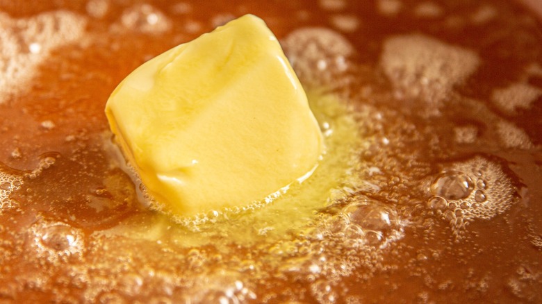 Unmelted butter in a pool of browned butter
