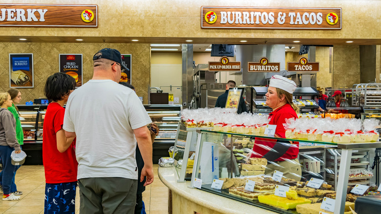 Interior of a Buc-ee's with jerky, burrito and taco counters