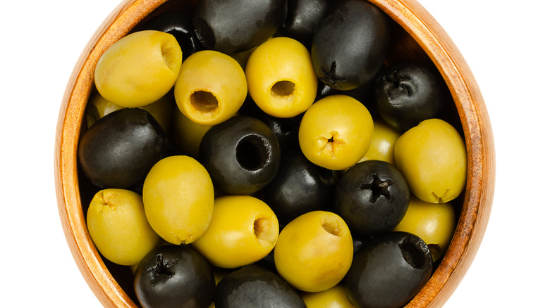 Pitted olives in bowl