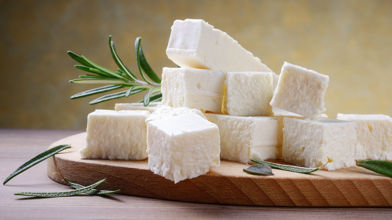 Feta cheese cubes with herbs