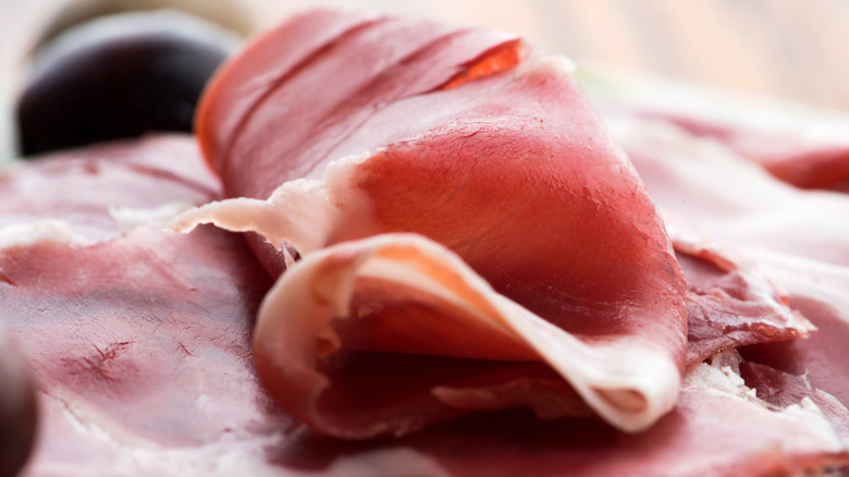 A closeup shot of a slice of ham