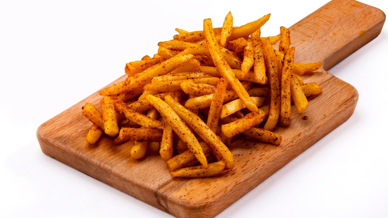 Seasoned french fries on pallet