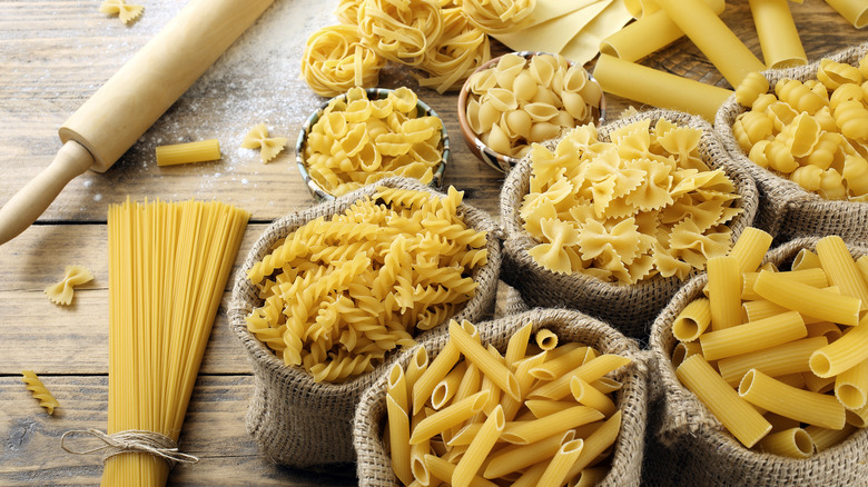 variety of dried pasta shapes
