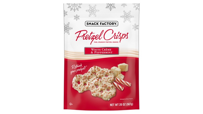 bag of Snack Factory White Chocolate & Peppermint Pretzel Crisps