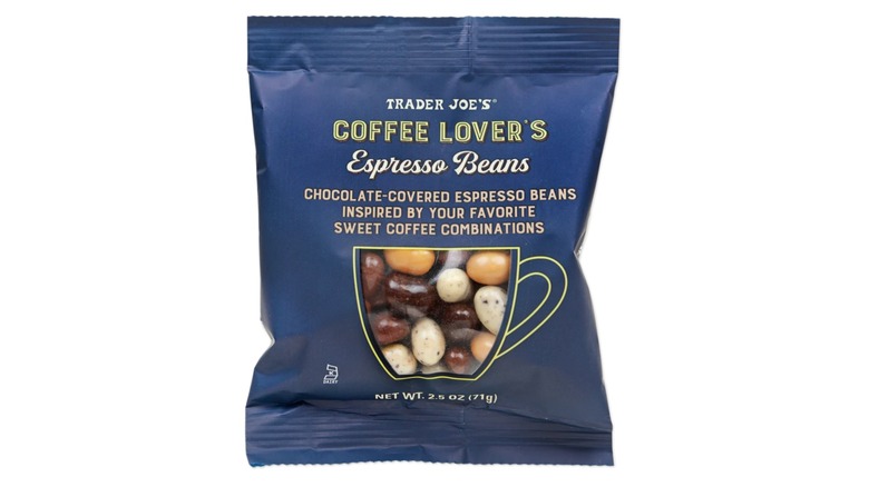 A blue bag of Trader Joe's coffee lovers espresso beans
