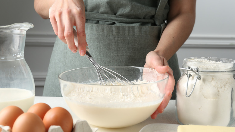 Woman mixing pancake batter