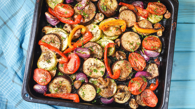 vegetables in roasting pan