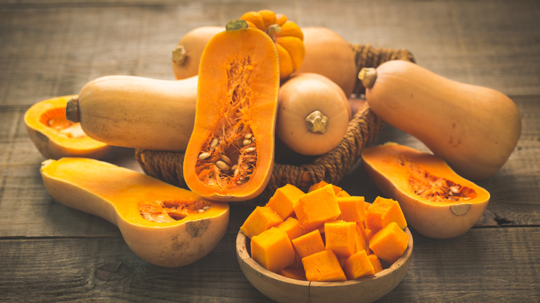 Halved and cubed butternut squash